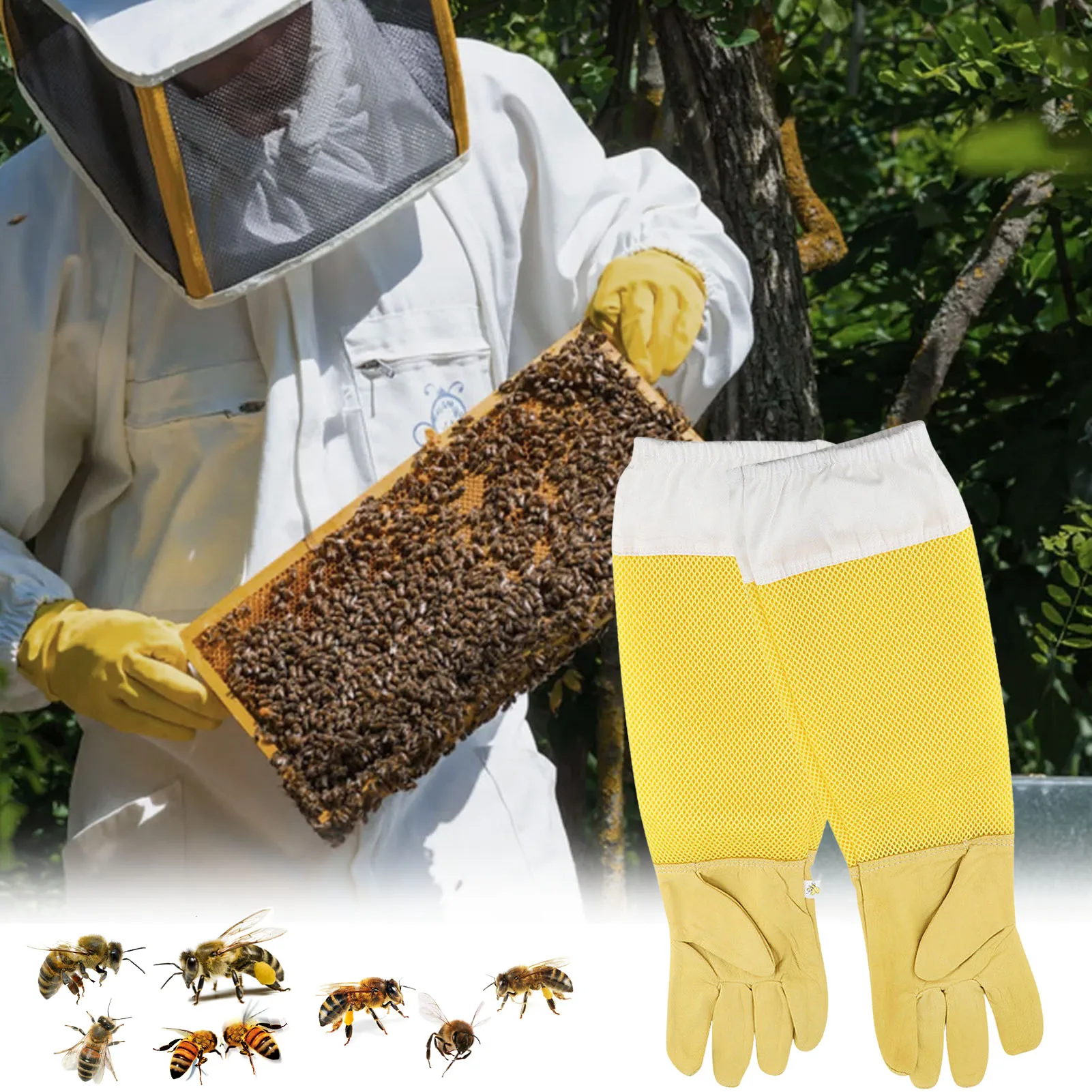 

1 Pair Beekeeping Gloves Leather Beekeeping Gloves Durable Leather Material Elastic Cuffs Design Apiculture Accessories