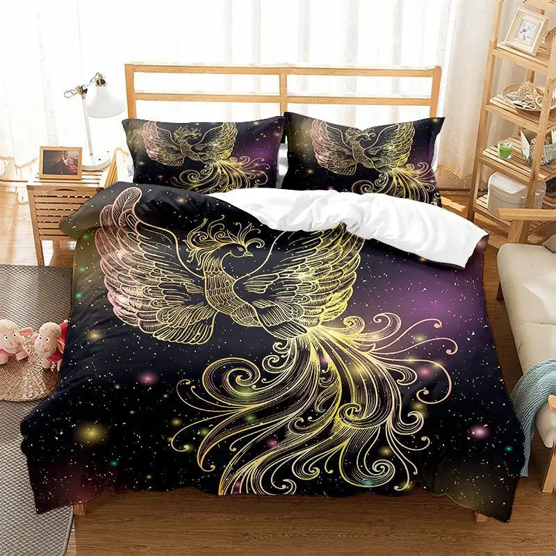 

3D Animal Totem Theme Black Bedding Set Tortoise Fish Gecko Phoenix Duvet Cover Set Print Quilt Cover For Kids Adults Room Decor