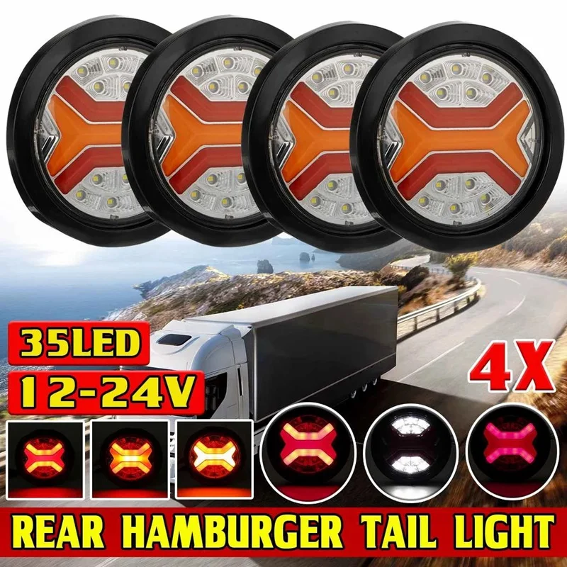 

4X Flowing 35 LED Truck Trailer Rear Turn Signal Blinker Lamp 12-24V Reverse Stop Tail Lights Tractor RV Van Taillights