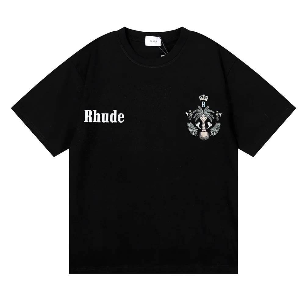 

2023 Rhude Summer American tide brand coconut letter pattern print men's and women's casual cotton short sleeve T-shirt 1