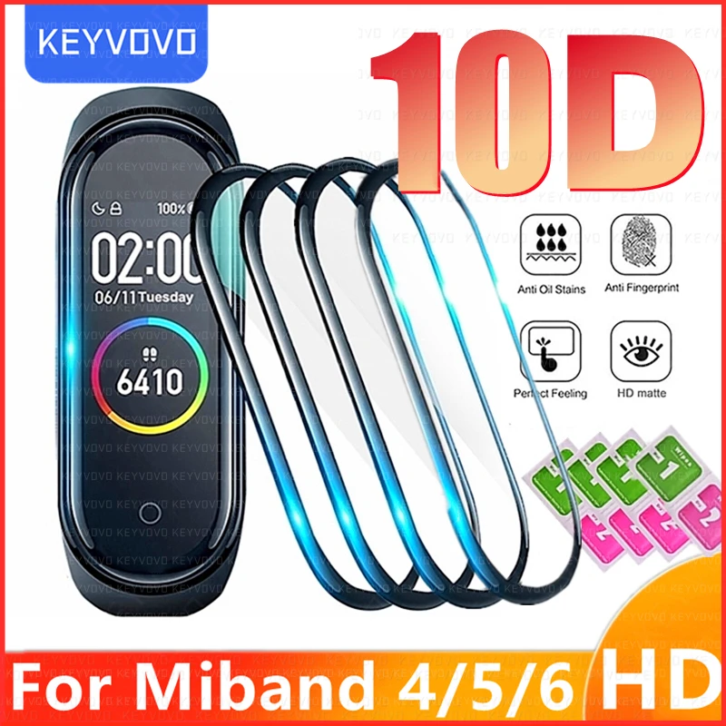 

10D Film Glass for Xiaomi Mi band 4 5 6 Screen Protector Miband 6 5 Smart Watchband Full Protective Cover Case Strap Bracelet