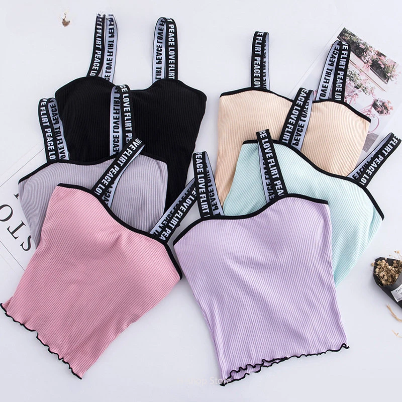 

Sexy Lingerie Seamless Sport Bra Top Push Up Bralette Brassiere Women Underwear Cotton Wrapped Chest English Letter Vest Girl