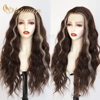 missyvan blonde highlighted in brown color hair synthetic lace front wigs losse wave wig for black women