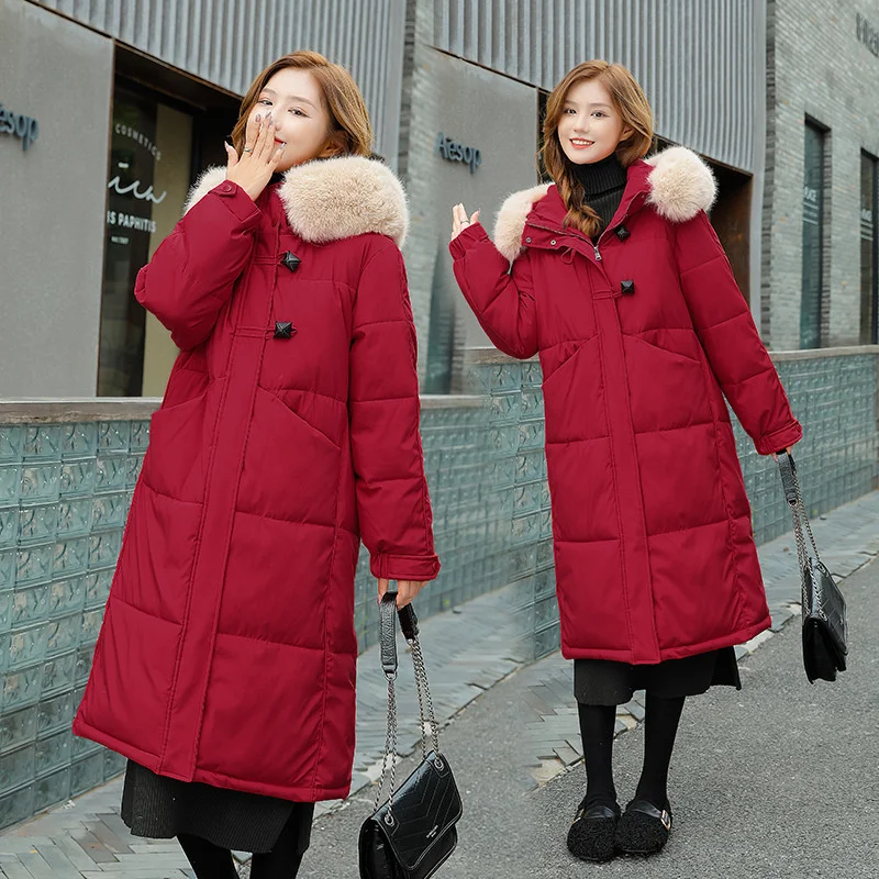 

Long Cotton-Padded Coat Women Winter Parkas 2022 New Hooded Fur Collar Loose Wadded Jacket Thick Warm Lady Outerwear Tops JH997