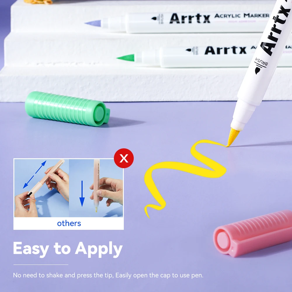 Arrtx 30 Pastel Colors Acrylic Brush Marker Paint Pens Available On Rock Glass Canvas Metal Ceramic Mug Wood Plastic Easter Egg |