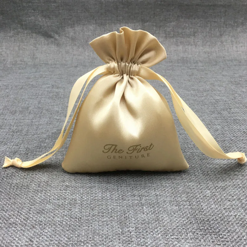 50PCS Satin Gift Bags Custom Packaging Jewelry Pouches Makeup Party Candy Silk Drawstring Sachet Pocket Reusable Sack Print Logo