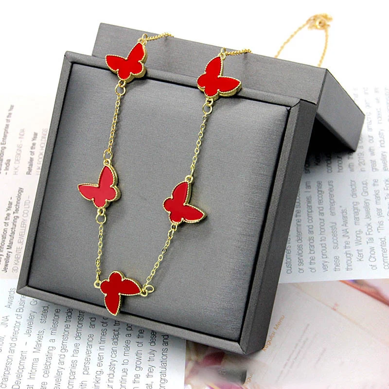 CARLIDANA Luxury Butterfly Charm Long Chain Necklace PVD Gold Color Plated Necklace Vintage Butterfly Jewelry for Women Party