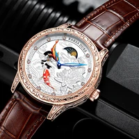 3d engraved dial diamond automatic watch for men retro mens mechanical moon phase wristwatches waterproof relojes para hombre