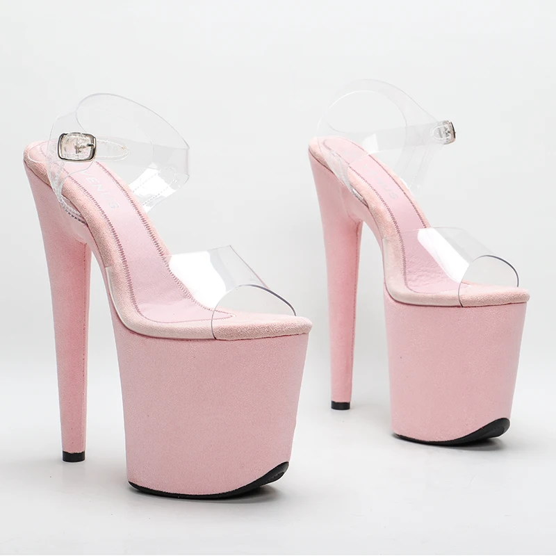 Leecabe 20cm/ 8inches clear pvc upper platform suede  material high heel sandals  pole dance shoes