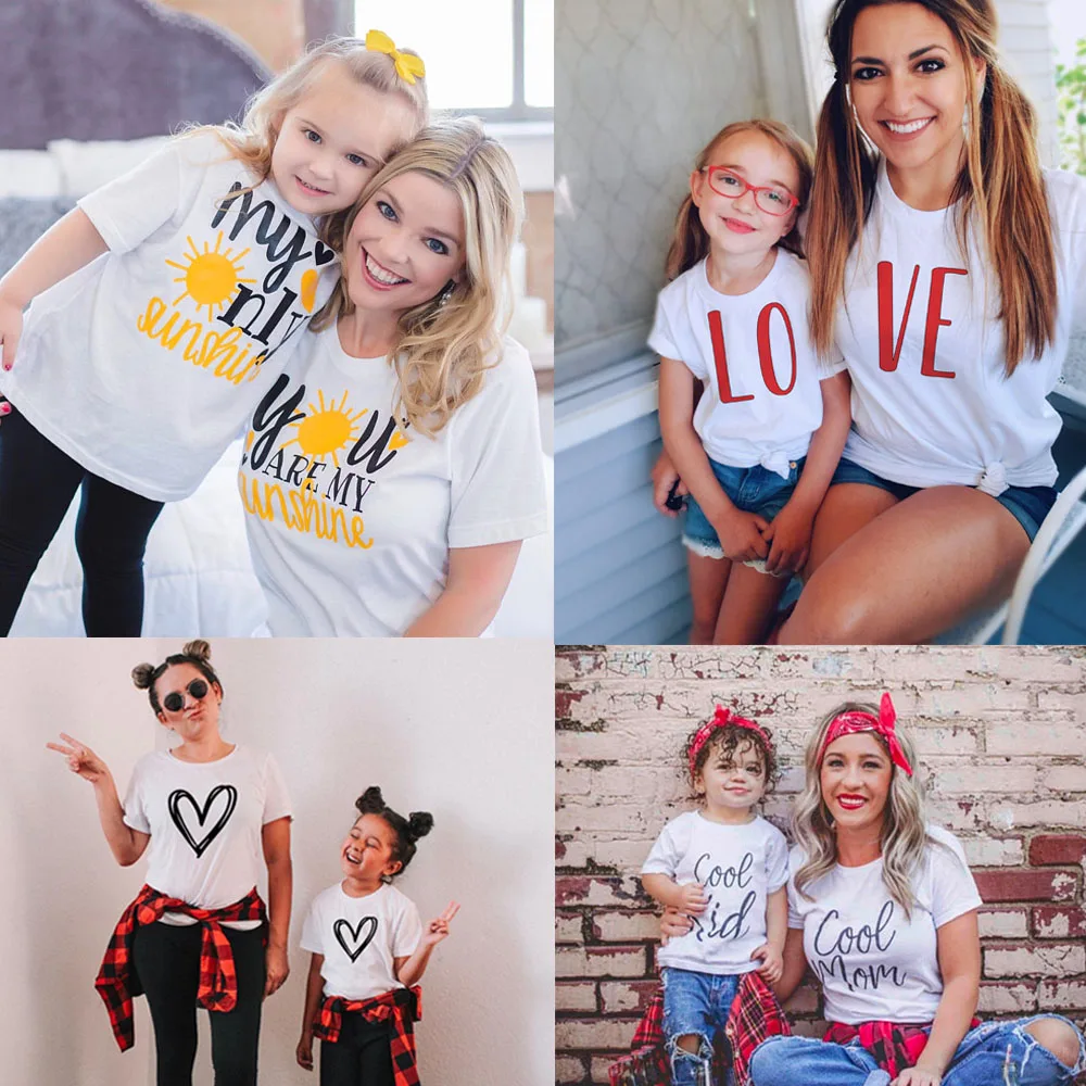 1pc Summer Style Lovely Printed T Shirt Fashion Mom Daughter Son Clothes Funny Family Look Short Sleeve Matching Tee Shirt