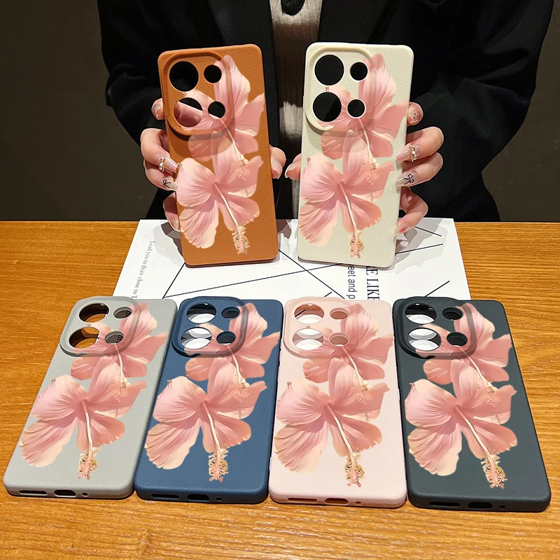 Чехол для телефона с цветочным принтом гибискуса для Xiaomi 13T Xiaomi 13T Pro, мягкий силиконовый противоударный чехол из ТПУ с текстурой кожи для Xiaomi 13T (art.: 3920d4849e992) - 3920d4849e992