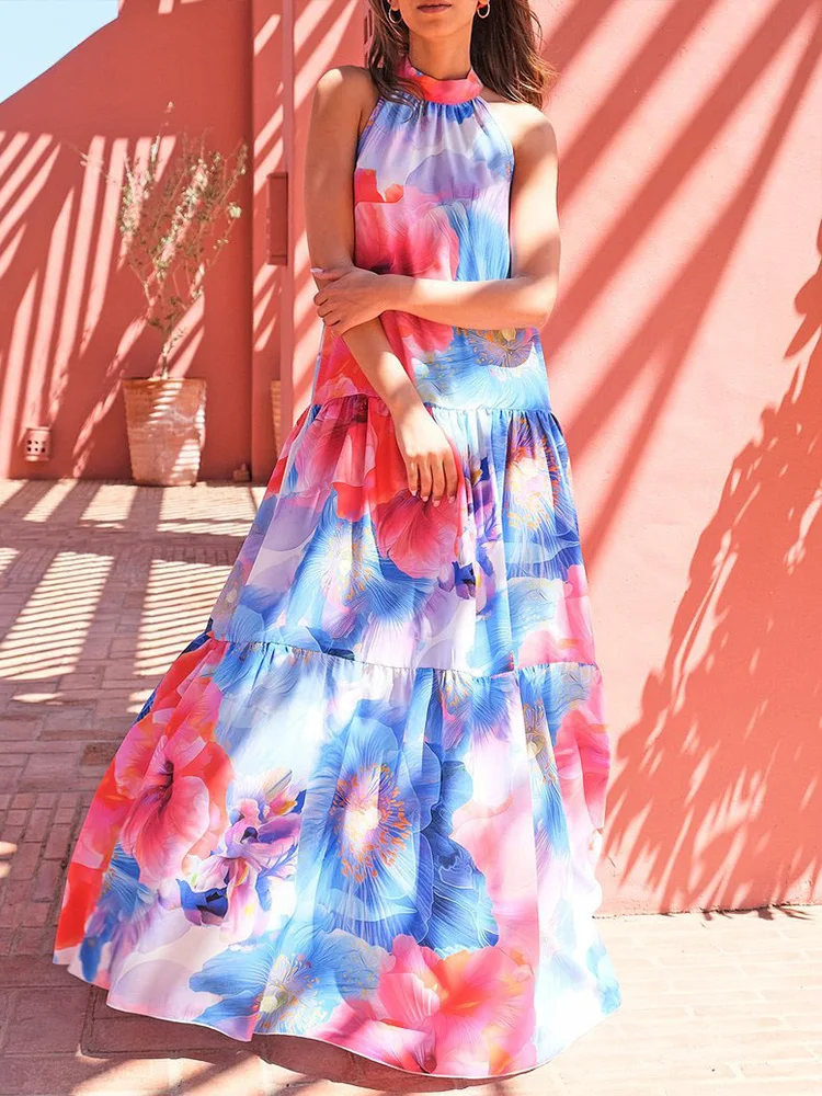 

Женское модное повседневное Свободное длинное платье, Привлекательное Женское платье без рукавов, Великолепное Платье макси с цветочным п...