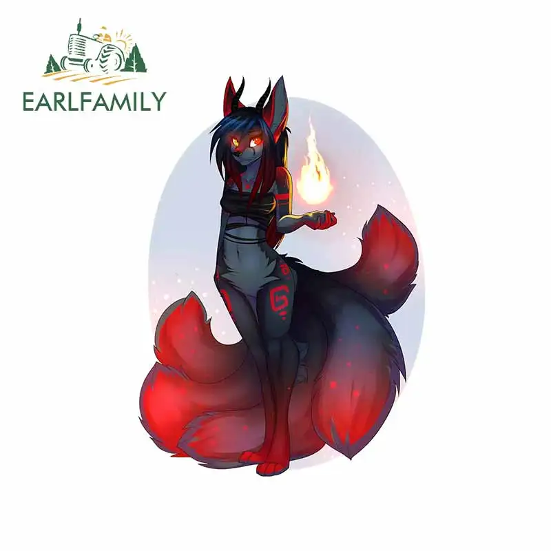 

EARLFAMILY 13 см x 9,3 см для девяти хвостов, лиса, мотоциклетная наклейка, автомобильные наклейки на бампер, окно, виниловая автомобильная пленка, модная царапина в виде прикуса