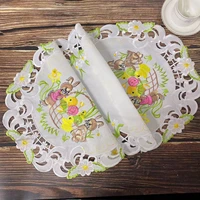 40x85cm europe oval easter rabbit art embroidery bed table runner flag cloth cover lace tablecloth kitchen party decor