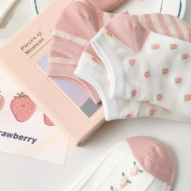 5Pairs/Lot Cute Summer Lace Women Socks Short Boat Femme Cotton Sock Female Mesh Breathable Harajuku Kawaii Socks