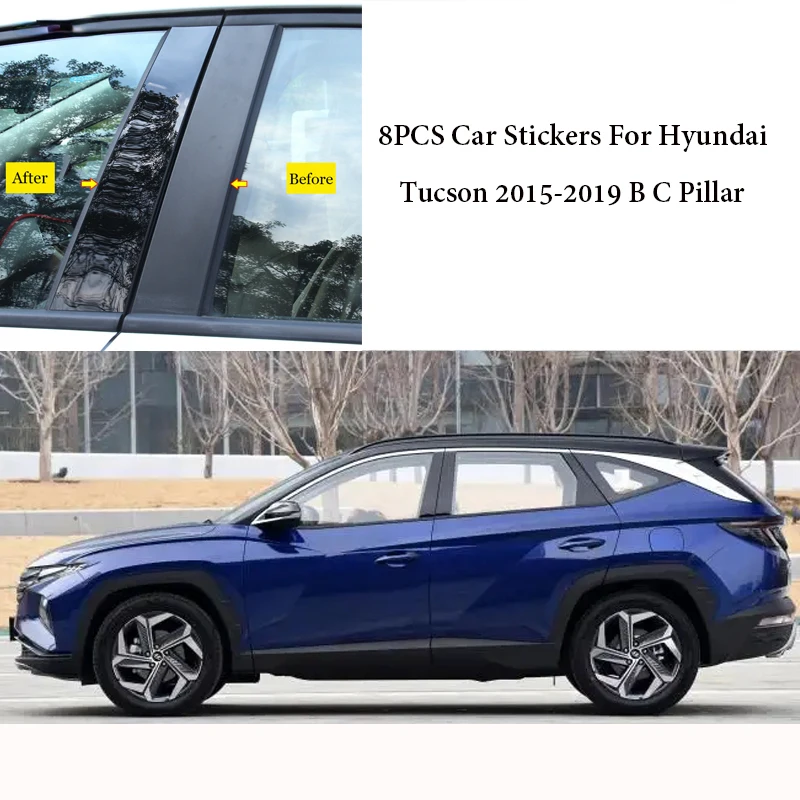

8PCS Car B C Pillar Middle Central Column PC Window Trim Car Stickers For Hyundai Tucson 2015-2019 Decoration Strip Protection