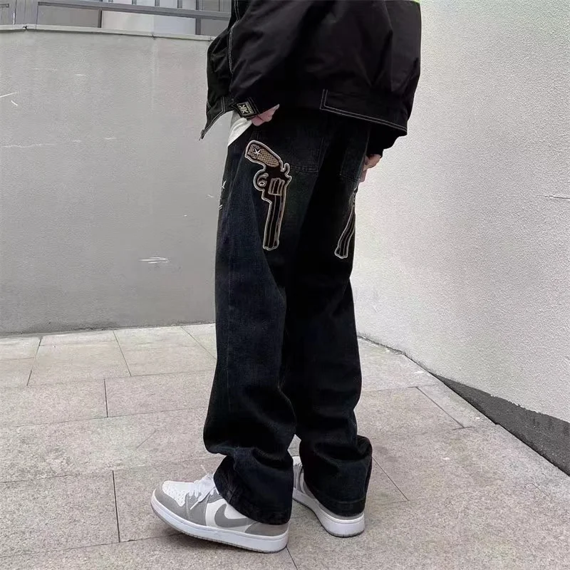 Pistol Jeans Baggy Men Men's Hip Hop Embroidery Graphic Pants Trendyol Fashion Man Y2k Streetwear Denim Trousers Harajuku Hose