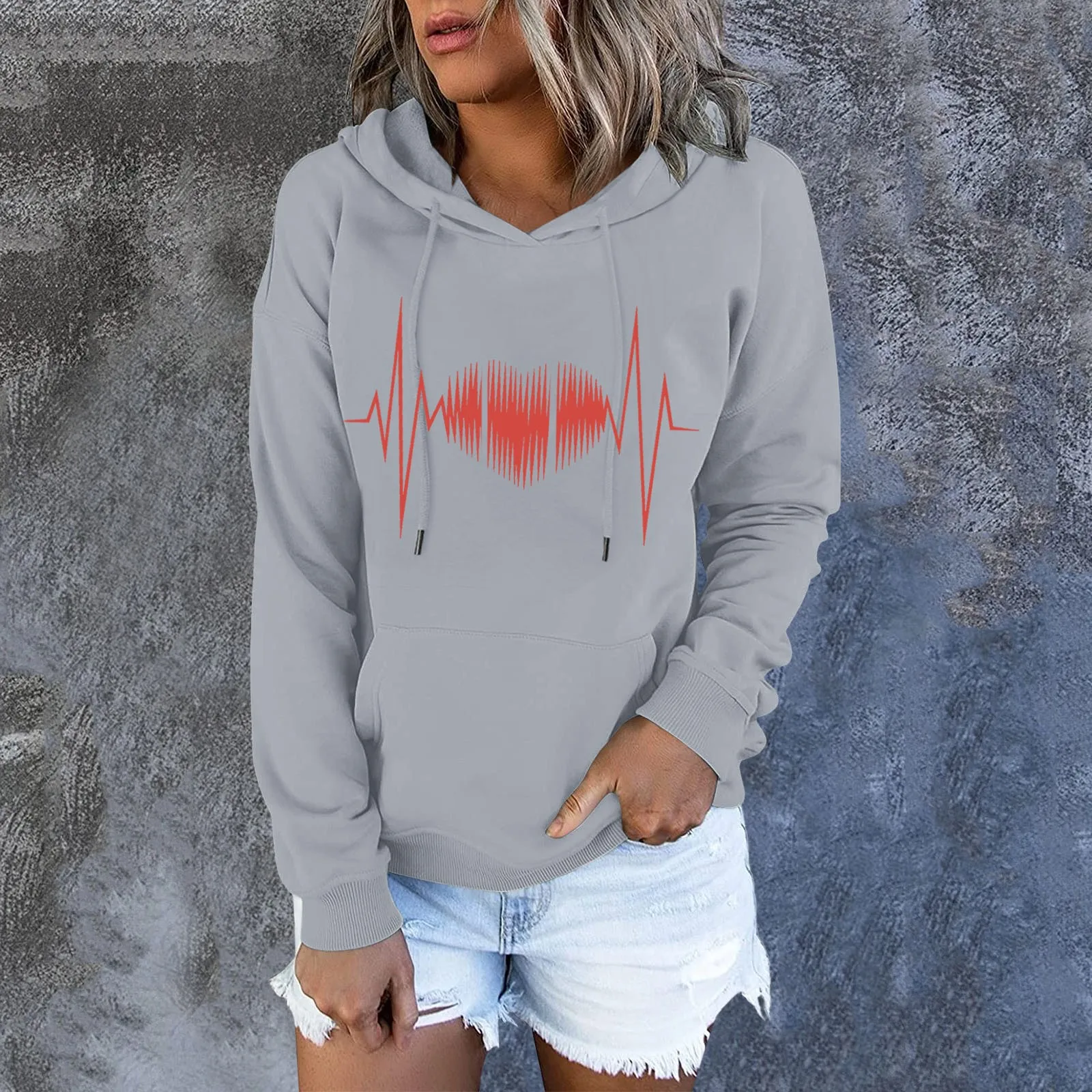 

Женская блузка с карманами на шнурке, Повседневная Толстовка с длинным рукавом, топ с принтом, пуловер, флисовая куртка, толстовки для женщи...