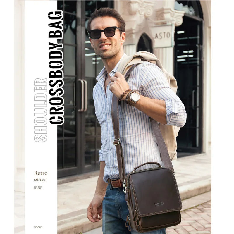 OYIXINGER Vintage Men Messenge Bag For Man Shoulder Bags Multifunction High-quality Genuine Leather Small Handbag For 10.5 IPad