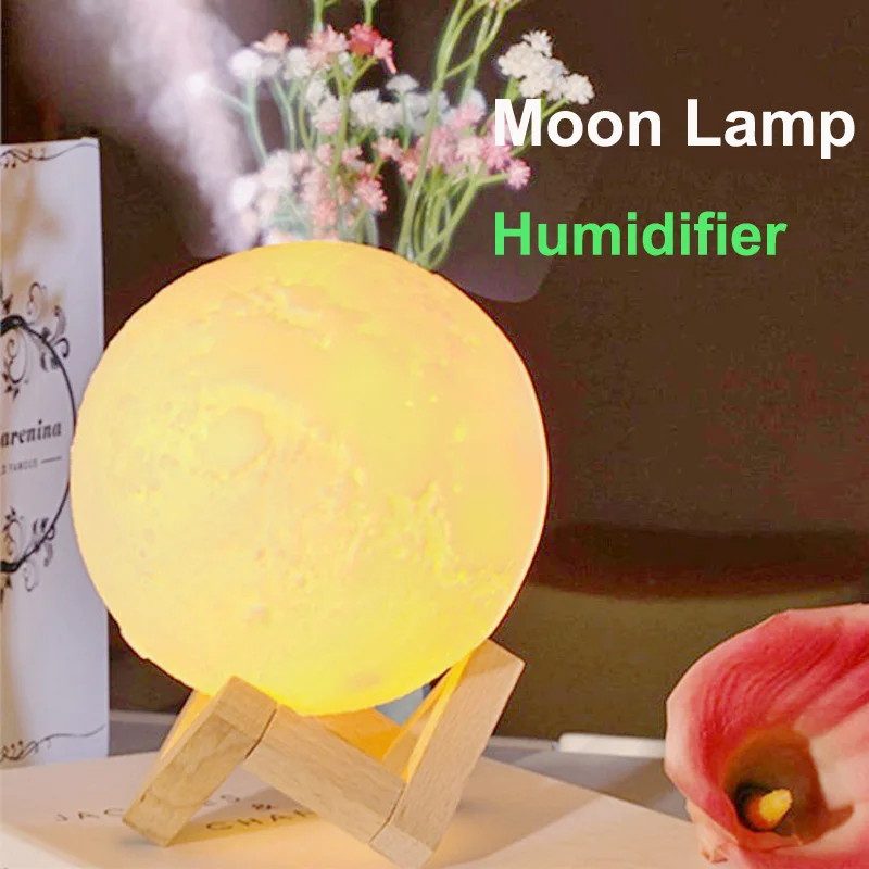 

Led 3D Moon Lamp Humidifier USB Plug In Lunar Night Light Bedroom Decoration Dimmable Touch Table Lamps