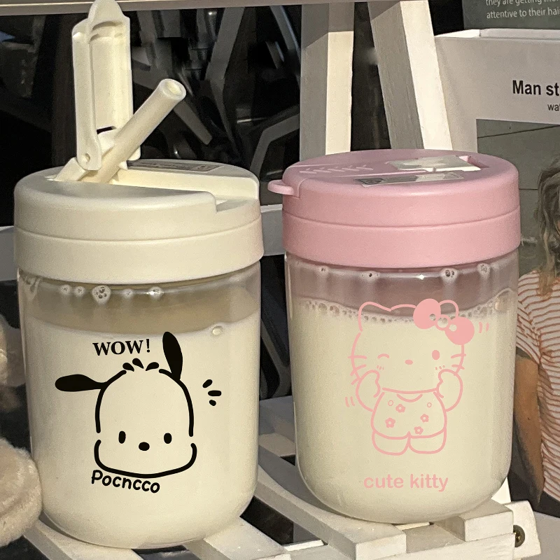 

Sanrio Kawaii полакко чашка для воды Hello Kitty Студенческая мультяшная портативная Спортивная 400 мл соломенная стеклянная офисная молочная кофейная чашка подарок для девочек