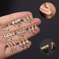 1pc korean fashion stainless steel cz ear helix cartilage piercing studs earring for women zircon small earrings 2022 jewelry