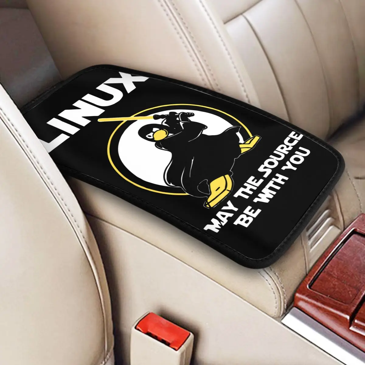 

Universal Car Arm Rest Cover Mat Leather Linux Center Console Cover Pad Penguin Programmer Developer Nerd Car Accessories