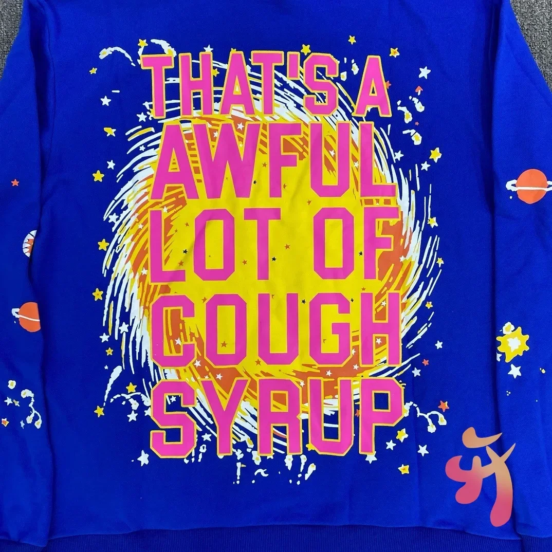 Уличный комплект с капюшоном в стиле хип-хоп синие толстовки виде сиропа от кашля