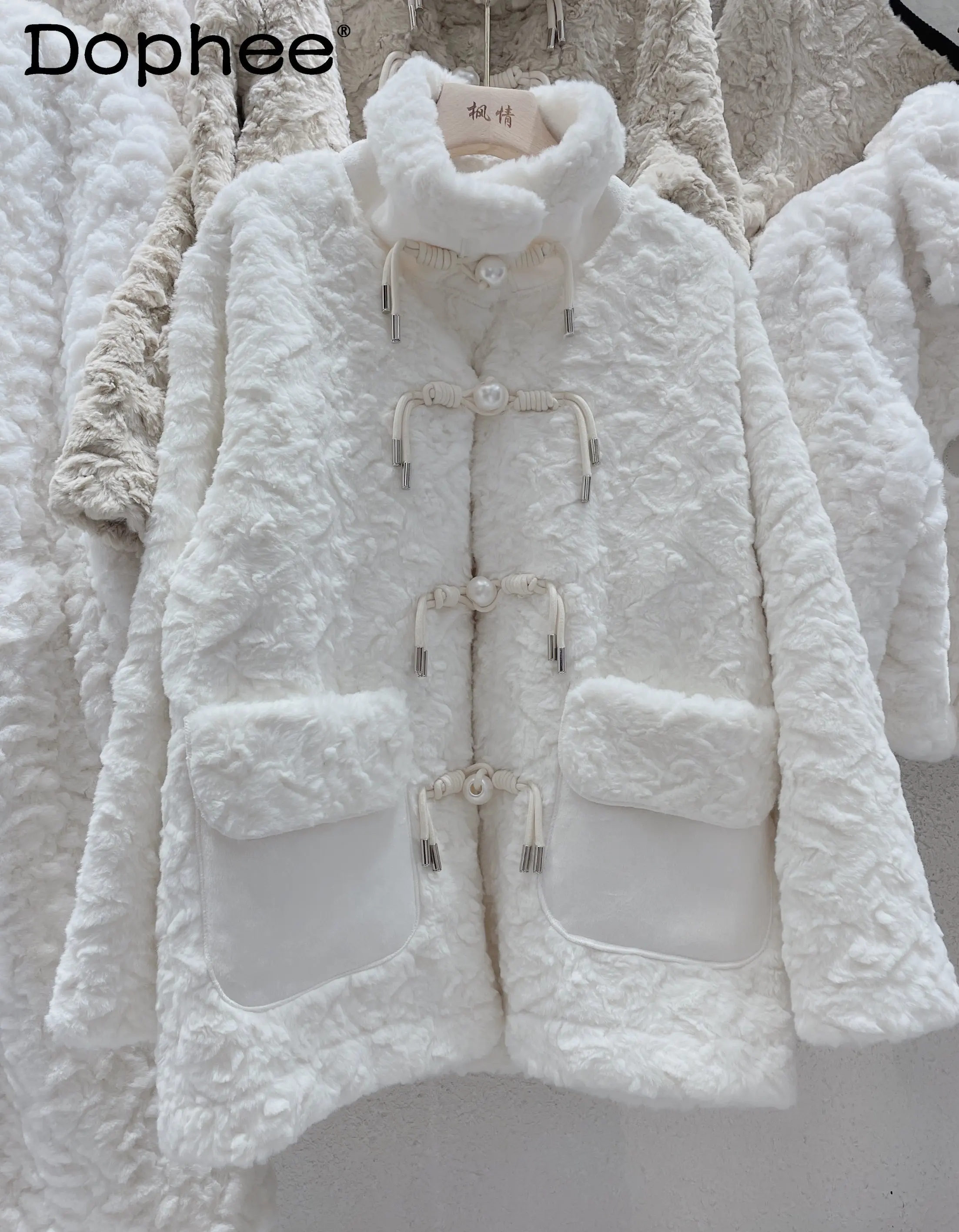

White Lamb Wool Luxury Plush Coat Women's 2022 Winter Coat Women's Korean-Style Imitation Fur Mid-Length Thickened Warm Coat
