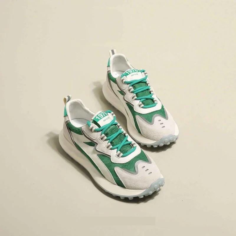 

Ladies Casual Sneakers Soft Leather Thick Sole Comfortable Women Shoes Fashion Colorblock Mesh Vulcanized Shoes Women's Shoes