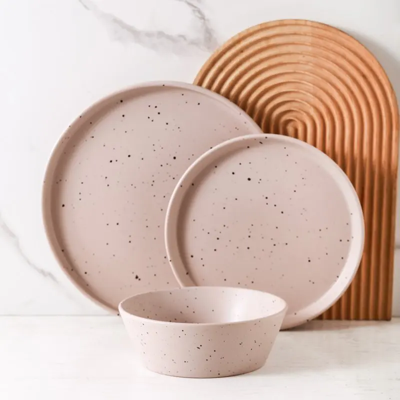 

2023 новый камень Lain Jessica Stoneware 12-Piece Набор круглой посуды, столовая посуда серо-серого цвета, кухонные аксессуары, обеденный стол, набор P