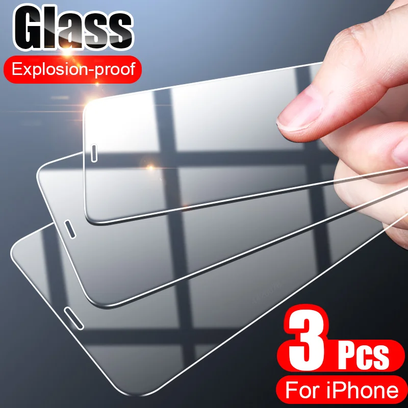 

3PCS Full Cover Tempered Glass On the For iPhone 7 8 6 6s Plus X Screen Protector On iPhone 12 X XR XS MAX 5 5s SE 11 Pro Glass