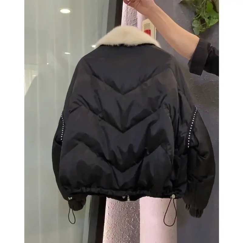 Cotton Coat Korean Loose Cotton Coat 2022 New Parka Coat Women's Winter Short Thickened Warm Fur Collar Zipper Tooling Coat
