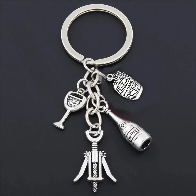

New Wine Glass Bottle Opener Wine Red Gem Keychain Alloy Keychain Pendant