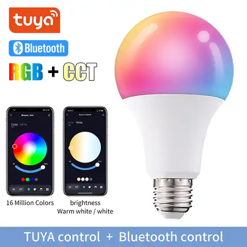 Умная Светодиодная лампа Tuya с Bluetooth, 20 Вт, E27, B22, RGB-лампа, меняющая цвет, лампа RGB + W + WW, Декор для дома