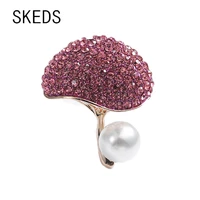 skeds fashion cute creative women rhinestone mushroom brooch luxury pearl crystal lady cltohing jewelry brooches pins gift