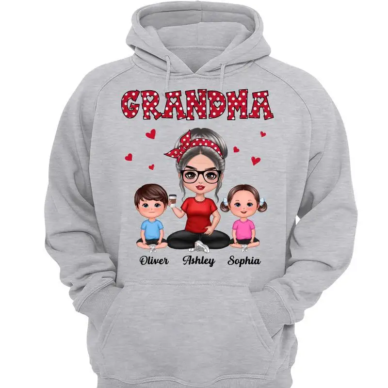 

Polka Dot Pattern Doll Grandma And Grandkids Sitting Personalized Shirt