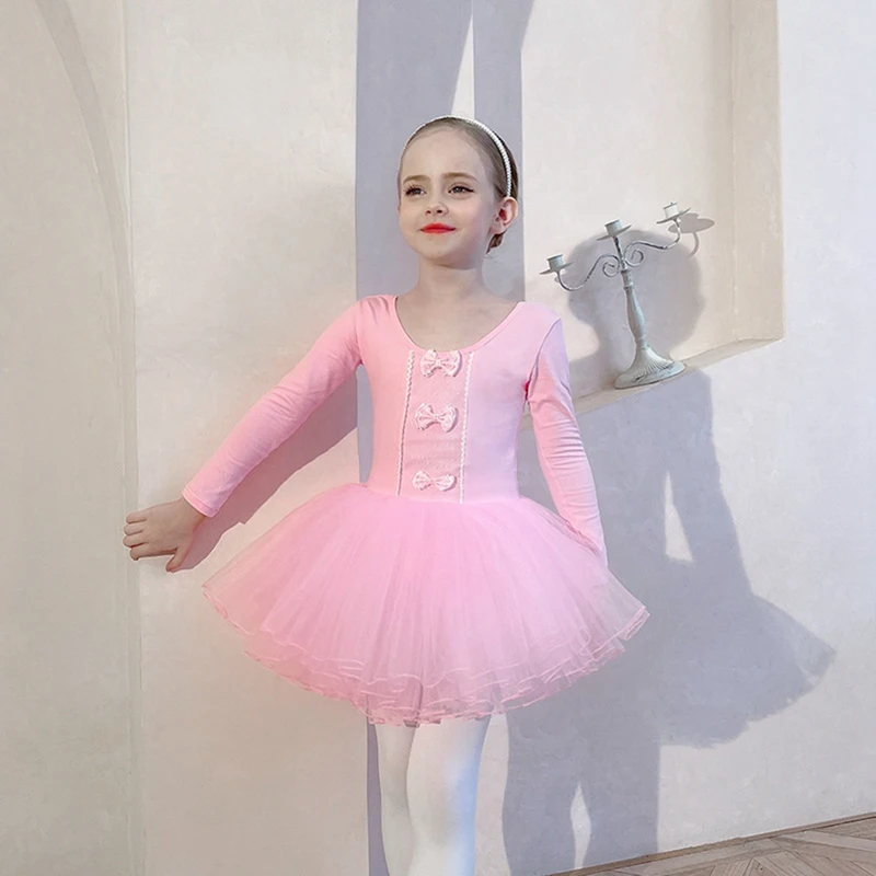 Ballet Leotard Dress for Girls Long Sleeves Children's Training Skirt Kids Costume Leotard For Gymnastics Tutu Dance Clothes
