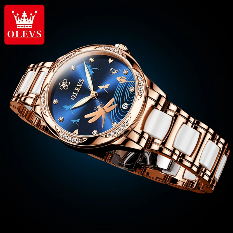 OLEVS 2023 Luxury Diamond Fashion Butterfly Dial Automatic Mechanical Watch Trend Women's Luminous Waterproof Ceramic Watches enlarge