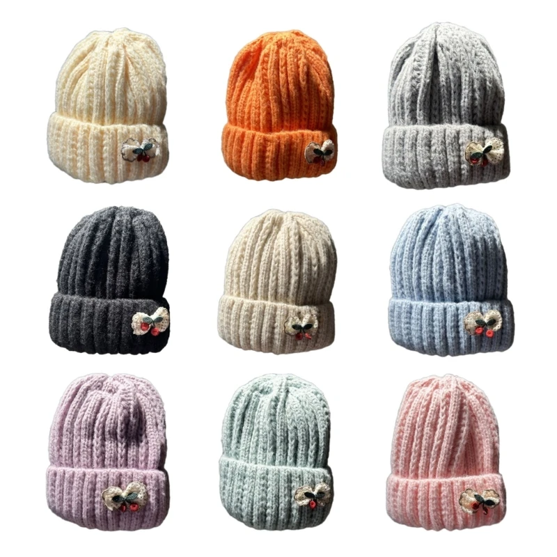 

Trendy Knit Hat for Toddlers Fashionable Cherry Charm Bonnet Soft Breathable Beanie Cap Windproof Toddlers Headwear Y55B