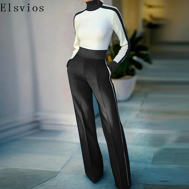 Женская водолазка топ с длинными рукавами и брюки костюмы для поездок на работу