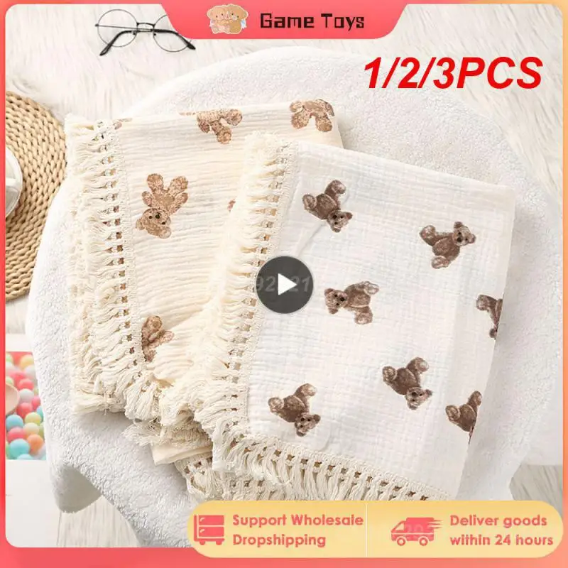 

1/2/3PCS Cute Bear Muslin Squares Cotton Baby Blanket for Newborn Plaid Infant Swaddle Blanket Babies Accessories Bed Summer