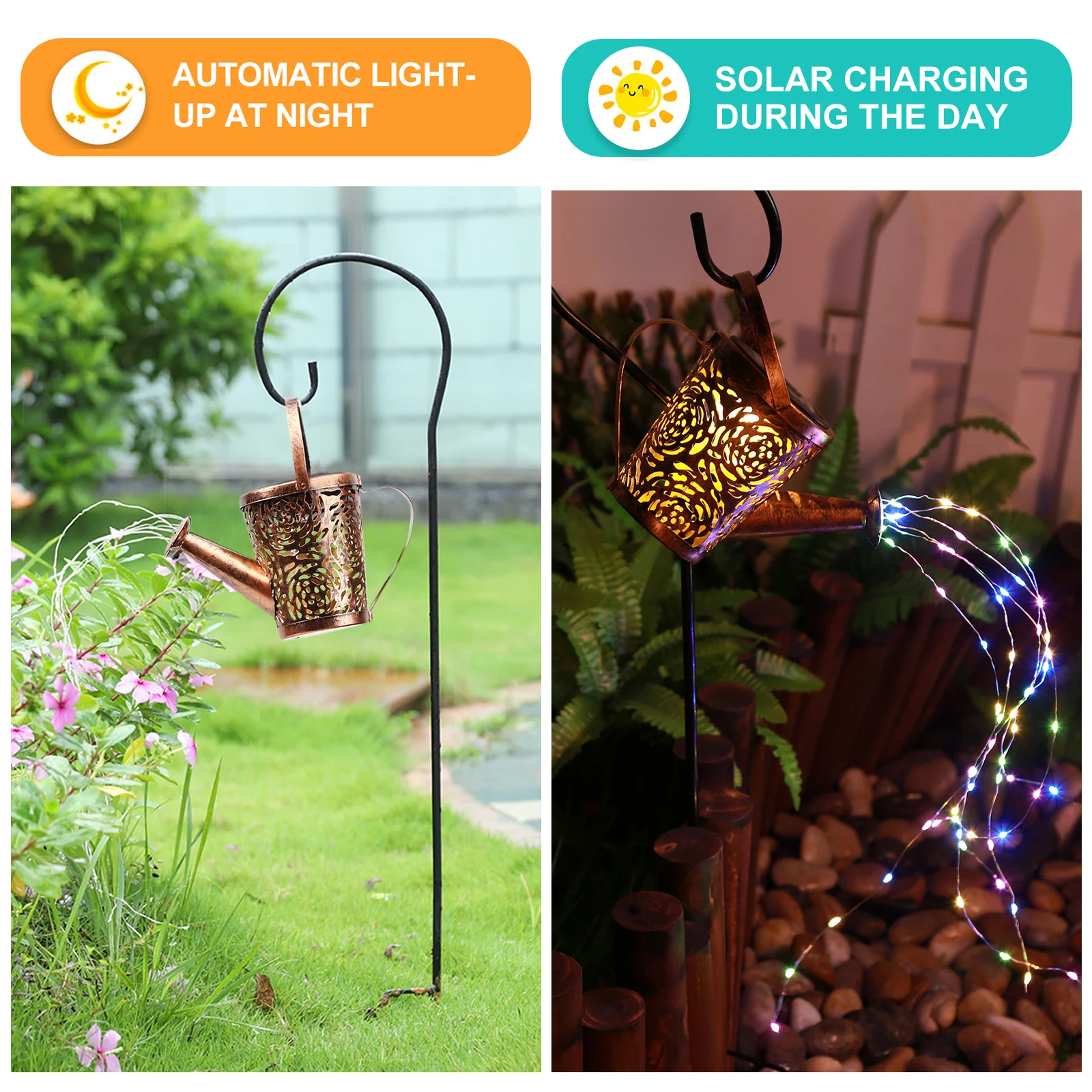 

New Outdoor Solar Waterproof Led Lights Energy Saving & Eco-Friendly Decor Lamps Reusable Colorful Watering Can Sprinkler Lights