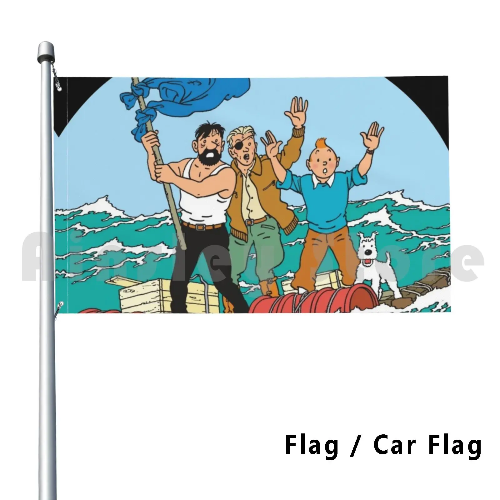 

And The Red Sea Sharks Flag Car Flag Funny Snowy Red Sea Sharks Herge Comic Graphic Novel