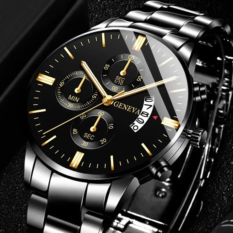 Black Stainless Steel Watch Luxury Calendar Quartz Wrist Watch Mens Business Watches for Man Clock Relogio Masculino 1