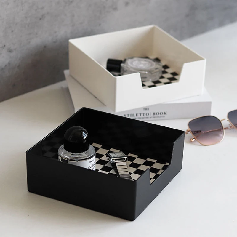 

Nordic Checkerboard Storage Tray Square Jewelry Plate Cosmetics Sundries Storage Box Desktop Organizer Home Living Room Decor