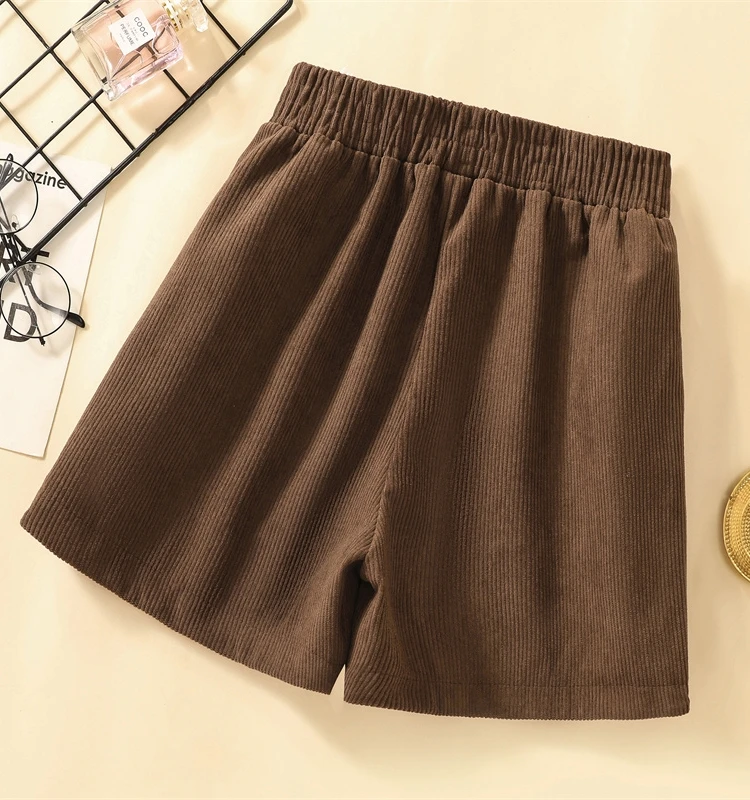 2023 New Retro Corduroy Shorts For Women Clothing Spring Autumn High Waisted Wide Leg Pants Boots Large Size Shorts AC317