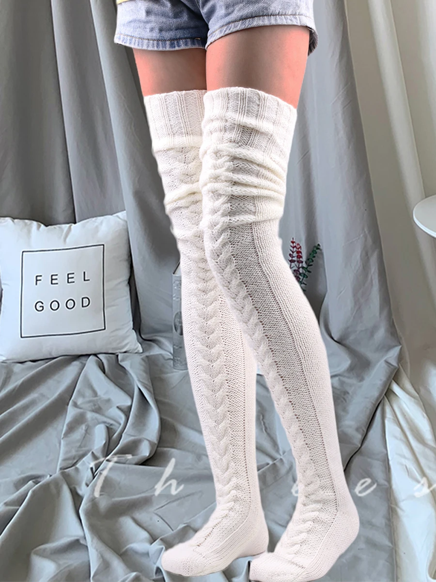 Чулки до бедра женские зимние теплые черные белые выше колена для девочек очень