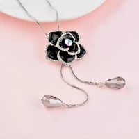 kioozol vintage crystal ball 2 line adjustable pendant black rose flower silver color long necklace for women jewelry 2022 ko1