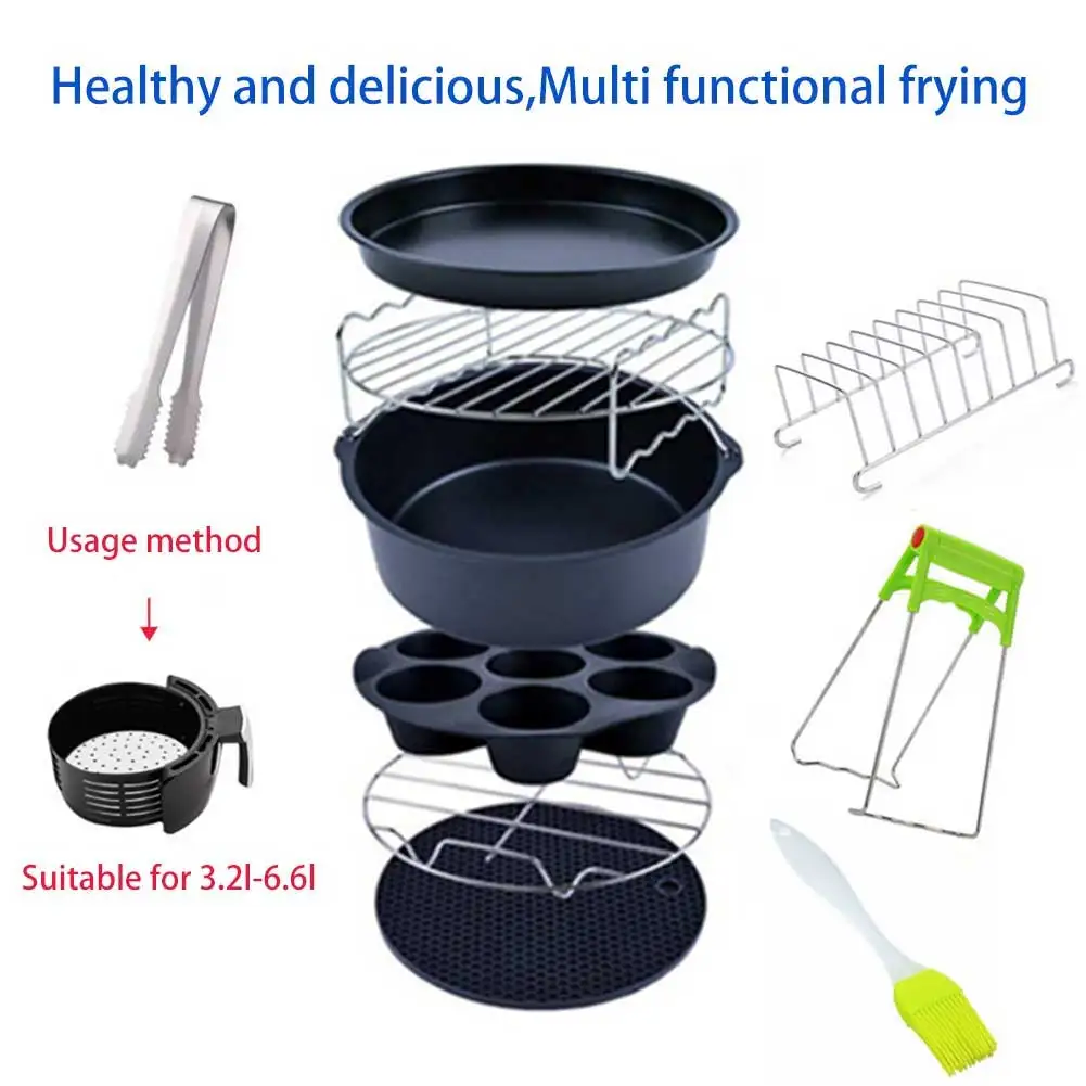 

10pcs Air Fryer Accessories Cake Pan 6inch 7inch Kitchen Tool Non Stick Pizza Plate Universal Food Tong Party Baking Basket Home